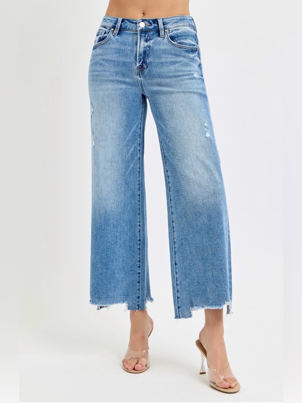 Risen High Rise Crop Wide Jeans Medium Wash NWT - Picture 2 of 7